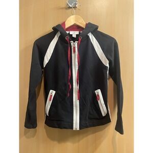 Ann Taylor Loft Women's XXS Color Block Zip Up Hoodie Black White Red Activewear